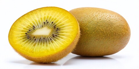 Fototapeta premium Single Yellow Kiwi Fruit Isolated on White Background, Minimalist Style Stock Photo