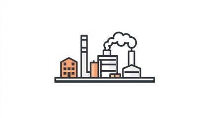Obraz premium Industrial Landscape Illustration, Factory Buildings, Smoke Stack, Cityscape Background, Simple Line Art Graphic, Minimalist Design, Industrial Production, Urban Environment