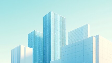 Fototapeta premium Modern city skyline, buildings, clear sky, urban development, architectural design