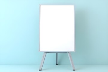 Empty Whiteboard Stand on Light Blue Background for Presentation