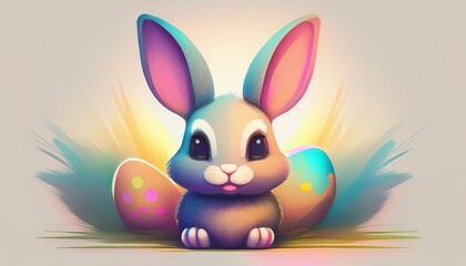 Fototapeta premium A simple cartoon Easter bunny with a white background and eggs
