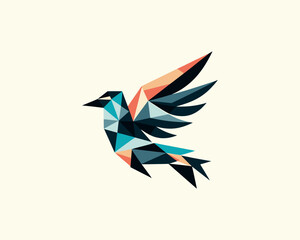 Abstract geometric flying bird logo design icon vector illustration.