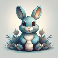 Fototapeta premium A simple cartoon Easter bunny with a white background and eggs