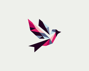 Abstract geometric flying bird logo design icon vector illustration.