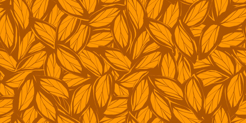 Fototapeta premium Floral Seamless Pattern with Hand Drawn Ink Yellow Leaves. Nature contemporary floral art design in retro style with subtle grunge effect perfect for modern print projects, fashion, wrapping paper