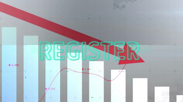 Animation of declining bar graph with red arrow and data points in school