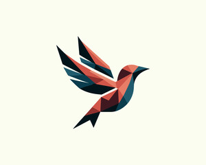 Abstract geometric flying bird logo design icon vector illustration.