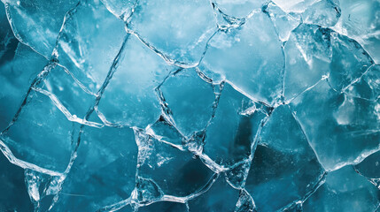 Fototapeta premium Cracked ice surface with blue hues and textures
