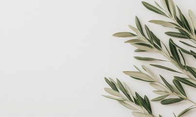 Fototapeta premium Olive Branches on White Background Minimalist Nature Photography