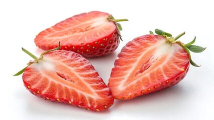 Two Sliced Strawberries on a White Background