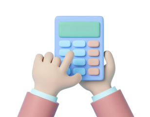 3D hand presses a button on a calculator