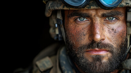 Border guard with tactical gear displays determination at night operation location