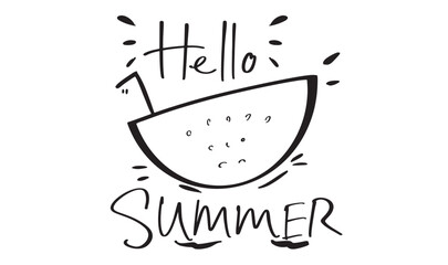 hallo summer text font calligraphy hand written lettering script black color watermelon fruit drink element graphic design hello summer vacation holiday travel drawing black color holiday hallo summer