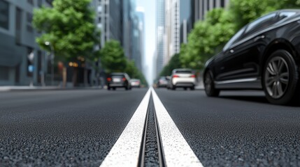maintenance technical safety infrastructure concept. Urban street with cars and trees on a sunny day.