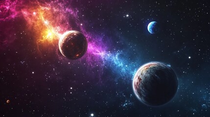 Vibrant Galaxy Background with Colorful Planets for Creative Design Projects