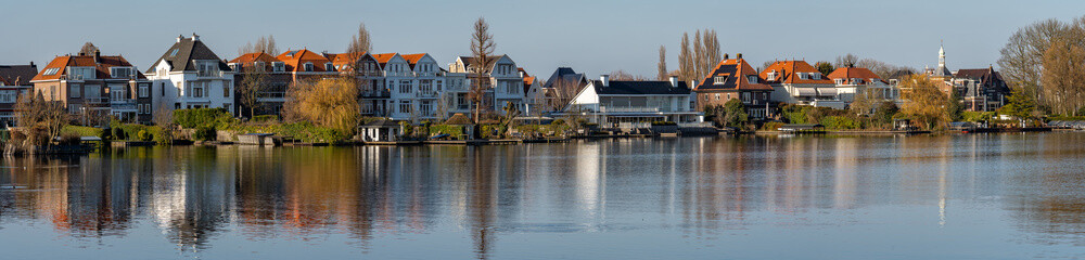 Fototapeta premium Panorama of Bergse Voorplas lake and Hillegersberg neighbourhood in Rotterdam, The Netherlands