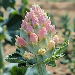 Pink Artichoke Blossom in Field
