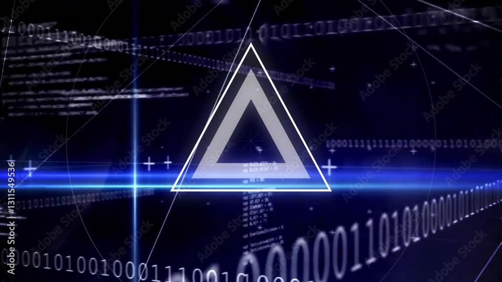Poster digital triangle symbol with binary code and data processing animation