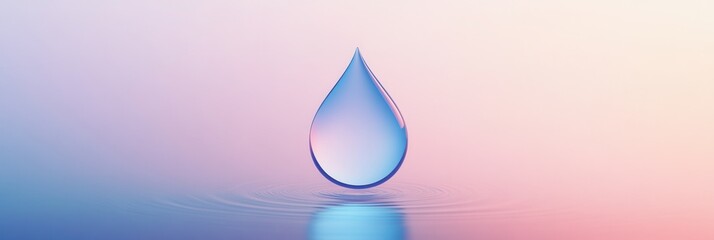 Fototapeta premium Minimalist water drop logo showcasing a clear reflection in cool blue tones against a soft gradient background