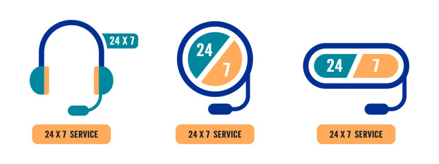 24-7 service icon flat modern design