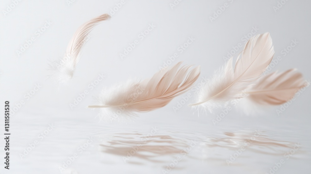 Leinwandbilder soft feathers float gently against a serene white backdrop creating a dreamlike atmosphere with high
