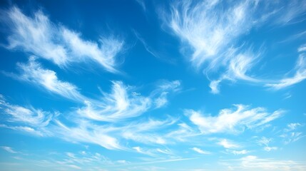 The Clear Blue Sky Is Dotted With Wispy White Clouds