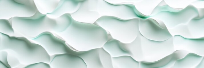 Abstract Minimalism Seamless 3D Wave Pattern in Gentle Mint Green, Elegant Background Texture