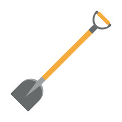 Metal shovel with wooden handle. Shovel icon. Isolated vector illustration in flat style.
