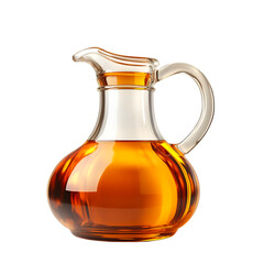 Golden oil in a glass pitcher on black background