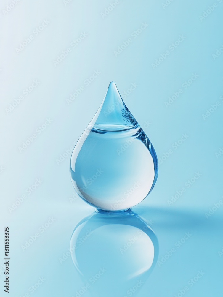 Poster minimalist water drop logo design featuring cool blue tones and clear reflection on a clean branding