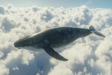 Fototapeta premium Majestic whale floating among clouds in dreamlike scene. AI image