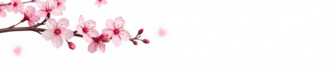 Obraz premium Delicate cherry blossom branches isolated on white background, white, stem