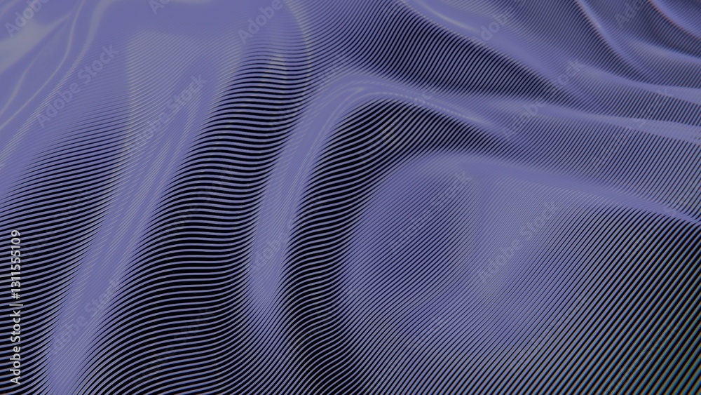 Leinwandbilder Flowing abstract lines in purple gradient with a smooth, sleek texture, creating a dynamic and modern digital design against a dark background.