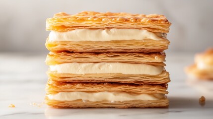 Fototapeta premium Layered mille-feuille pastry cream dessert. AI generated