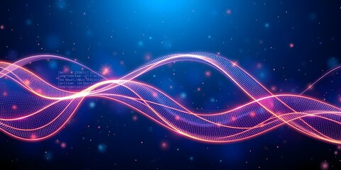  Glowing Digital Curves and Abstract Information Flow in a Deep Blue Space Background