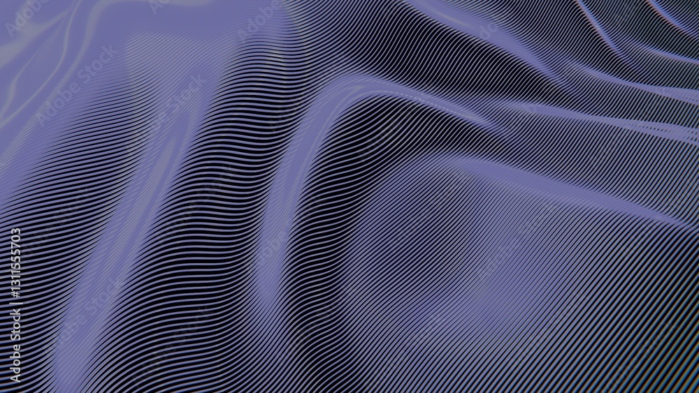 Fototapete Flowing abstract lines in purple gradient with a smooth, sleek texture, creating a dynamic and modern digital design against a dark background.