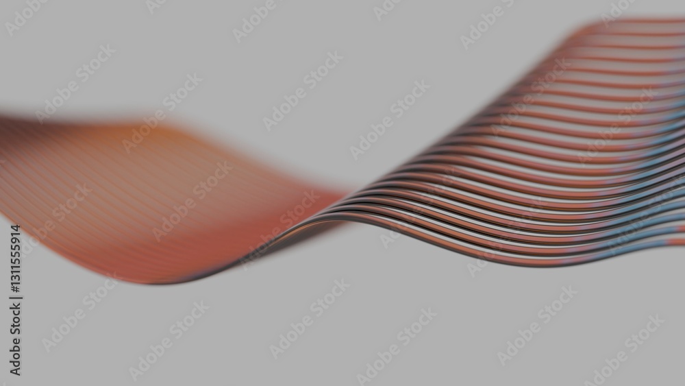 Poster wavy abstract lines in orange, purple, and blue flow across a gray background, creating a sleek, min