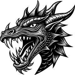 Tribal dragon head tattoo design with bold black silhouette and decorative elements