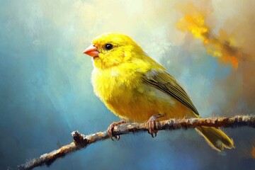 Obraz premium Gold Finch: Yellow Songbird Perched on Branch in Nature Scene