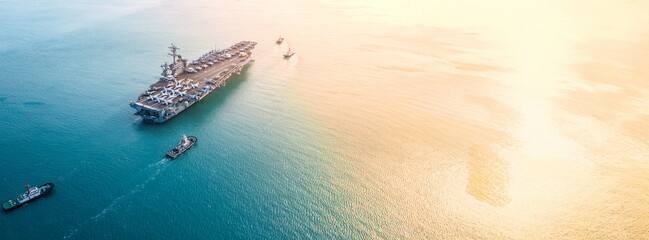 Nuclear war ship, Navy ship, Military navy. nuclear carrier running in the ocean. Military navy ship carrier full loading fighter jet aircraft for prepare troops. © Yellow Boat