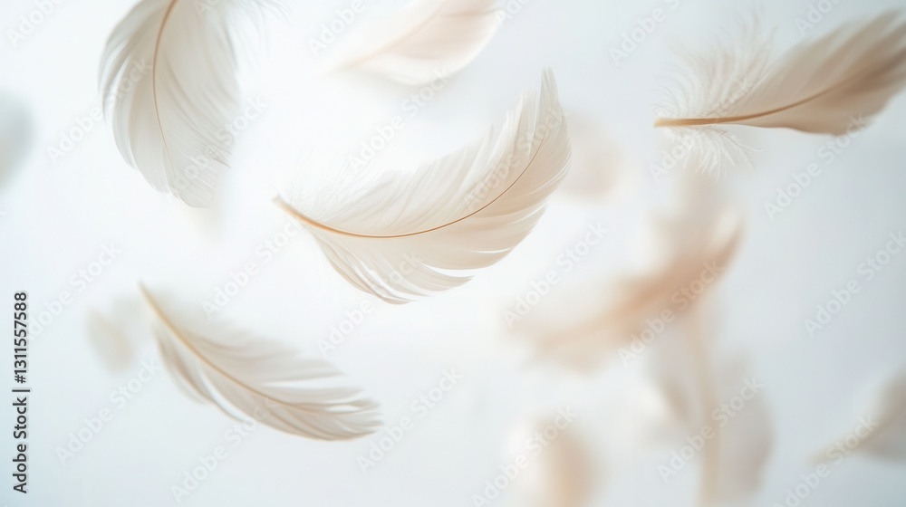 Leinwandbilder floating feathers create a delicate and dreamlike atmosphere against a soft white background in high
