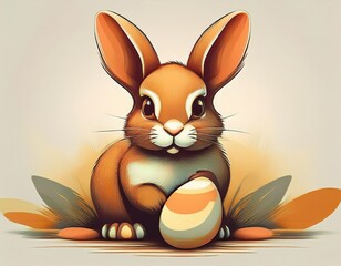 Fototapeta premium A simple cartoon Easter bunny with a white background and eggs