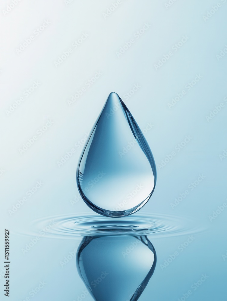Poster minimalist water drop logo with clear reflection in cool blue tones creating a clean branding aesthe