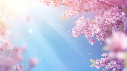 branch of blooming pink sakura on light blue background Beautiful blossoming cherry tree on light blue sky background i