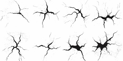 Obraz premium Set of Ground cracks top view. silhouette black Cracks in the ground, top view, earthquake holes, damage cracks after disaster on white background