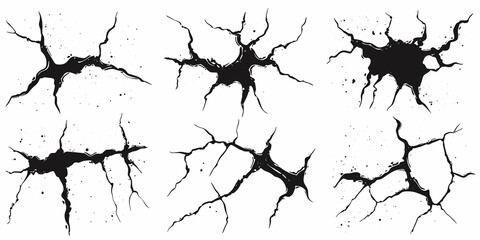 Obraz premium Set of Ground cracks top view. silhouette black Cracks in the ground, top view, earthquake holes, damage cracks after disaster on white background