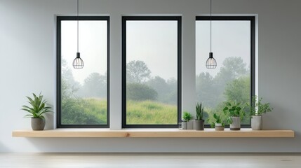 Modern Interior with Windows and Plants