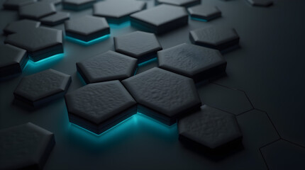 Abstract Modern Futuristic Dark Blue Glowing Hexagonal Tiles Cyberpunk Texture