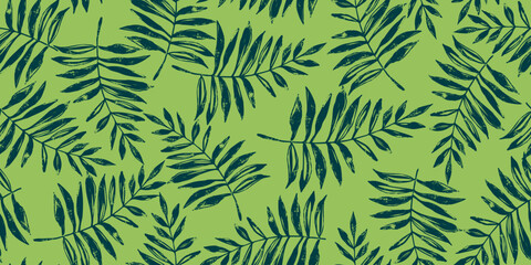 Seamless Pattern with Hand Drawn Grunge Fern Leaves. Nature contemporary floral art design in retro style with subtle grunge effect perfect for modern print projects, fashion, wrapping paper