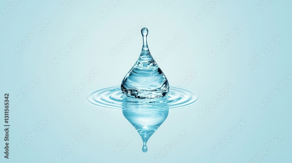 Poster minimalist water drop logo with clear reflection in cool blue tones showcasing clean branding aesthe